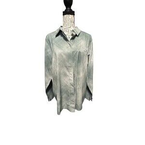 Athleta‎ Urbanite Printed Top Denali Minimalistic Green Hidden Button Wo…